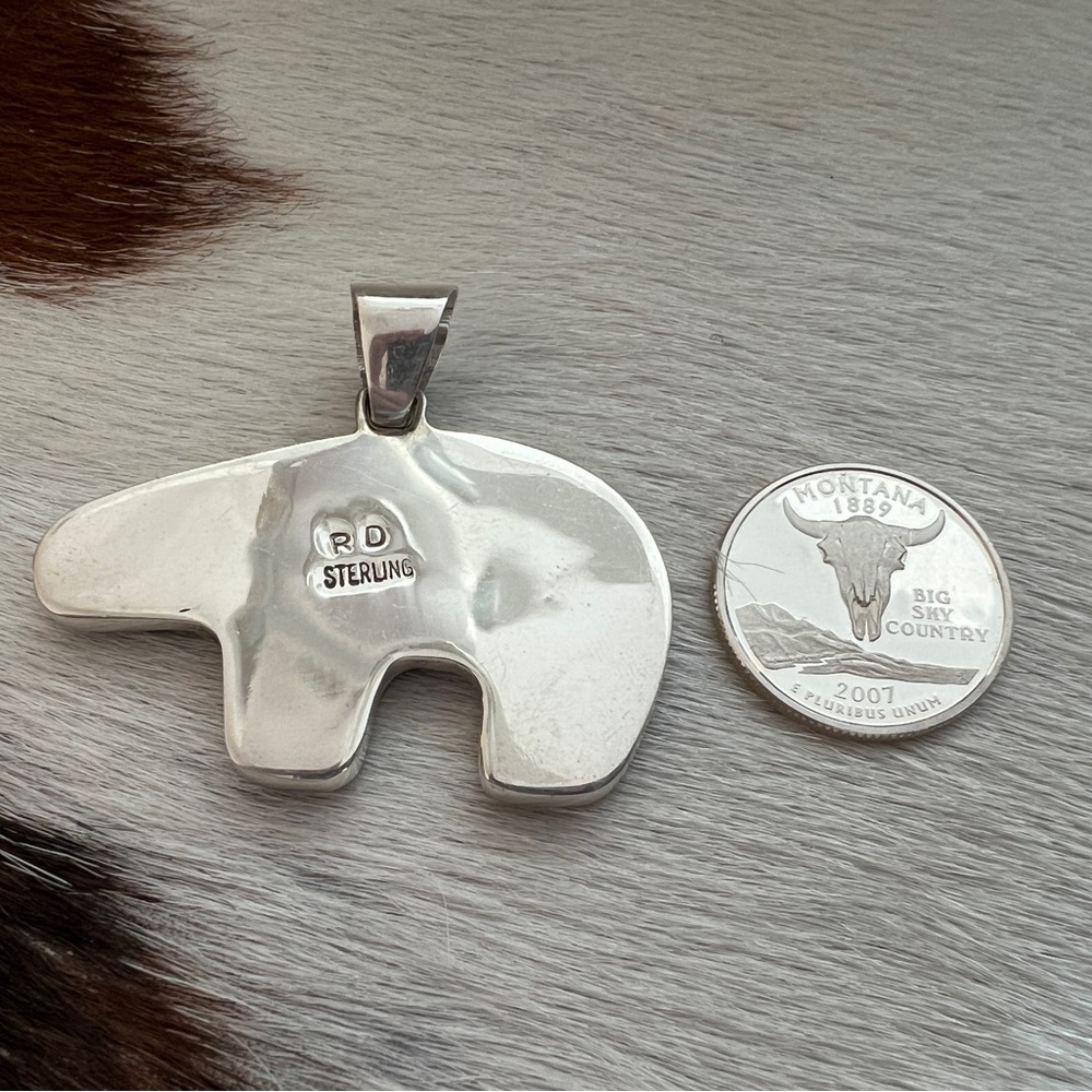 ❤️ Signed RD Zuni Galaxy Native American Navajo LG 925 Bear Pendant 13.6G Unisex - Picture 8 of 14